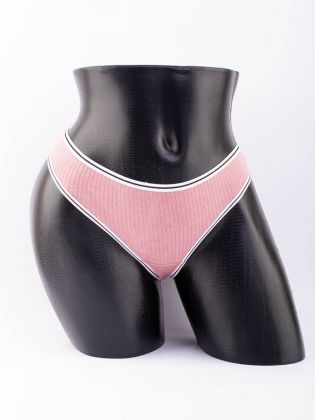 Стринги в рубчик с белым поясом и черной полоской  - фото 1