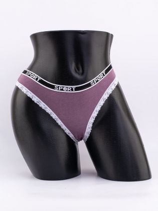 Слипы с кружевной окантовкой и эластичным поясом с надписью "sport" - фото 1